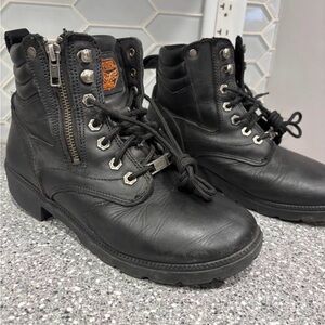 Black Leather Lace-Up Boots with Zipper